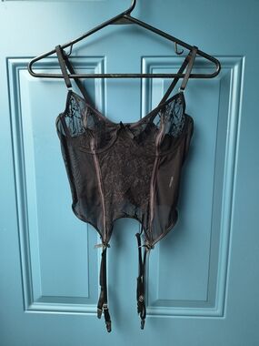 Black Lace Bustier with Garter Straps - Women Intimates